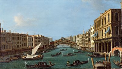 Blick auf den Canal Grande von Süden, der Palazzo Foscari rechts und die Rialtobrücke dahinter von Giovanni Antonio Canal